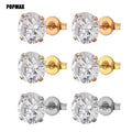 POPMAX 1Pairs/2Pcs Stainless Steel Crystal Studs Earrings For Women Men 4 Prong Tragus Round Clear Cubic Zirconia Ear Jewelry